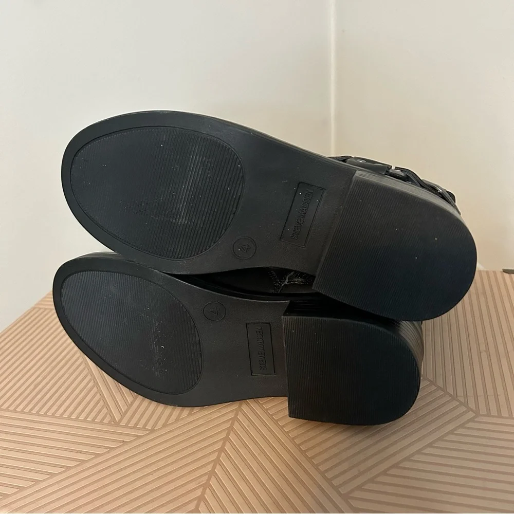 Steve Madden Boots Black Faux Leather Boots Beckky Harness Moto Neutral Buckle